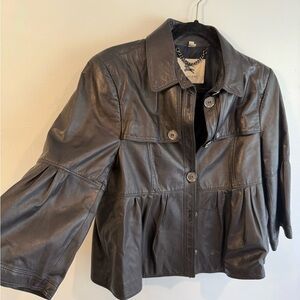 Burberry London Black 100% Lambskin Leather Peplum Jacket - Size 12 / IT 46